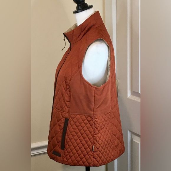 G.H. BASS Burned Orange Diamond Quilted Full Zip Vest w Hand Pockets Sz Large
